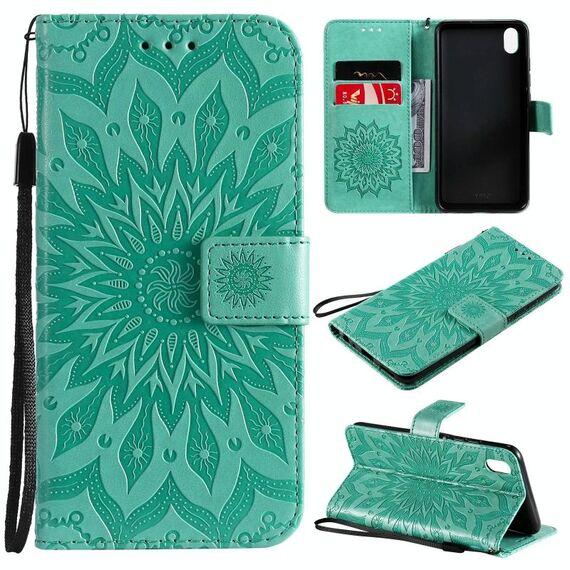 Per Vivo Y1S / Y90 / Y91C Sun Embossing Pattern Horizontal flip custodia in pelle con slot e supporto per carte e portafoglio e cordino (verde)