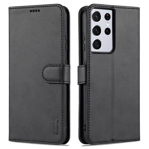 Per Samsung Galaxy S21 Ultra 5G Azns Skin Feel Struttura del vitello Custodia in pelle flip orizzontale con slot e supporto per carte e portafoglio (nero)
