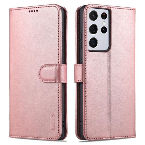 Per Samsung Galaxy S21 Ultra 5G Azns Pelle Sensazione della pelle di vitello Caso orizzontale in pelle flip orizzontale con slot e supporto per carte e portafoglio (oro rosa)