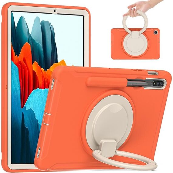 Per Samsung Galaxy Tab S8 / GALAXY TAB S7 870 custodia protettiva TPU + PC antiurto con rotazione a 360 gradi con maniglia pieghevole con impugnatura con impugnatura e slot a penna (Corallo vivente)