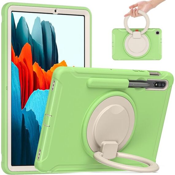 Per Samsung Galaxy Tab S8 / GALAXY TAB S7 870 Custodia protettiva TPU + PC antiurto con rotazione a 360 gradi Pieghevole con impugnatura con impugnatura con maniglia pieghevole e slot per penna (verde matcha verde)
