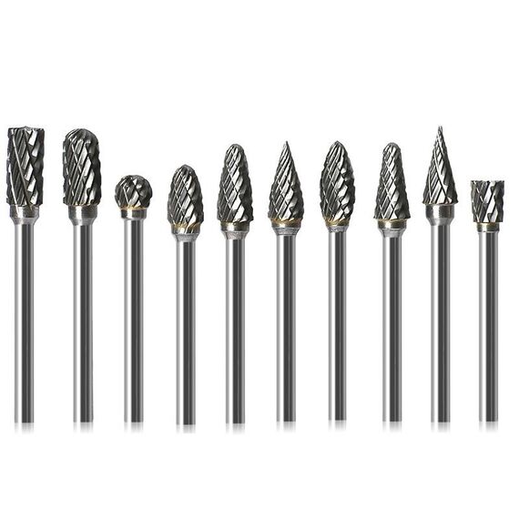 10 pz / set in lega duri in lega di tungsteno in acciaio a testa double pattern rotating fresatura taglierina testa radice coltello da intaglio, stile: scatola blu