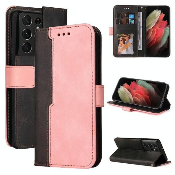 Per Samsung Galaxy S21 Ultra 5G Business Stitching-Color orizzontale flip custodia in pelle PU con supporto e carte Slot e cornice fotografica (rosa)
