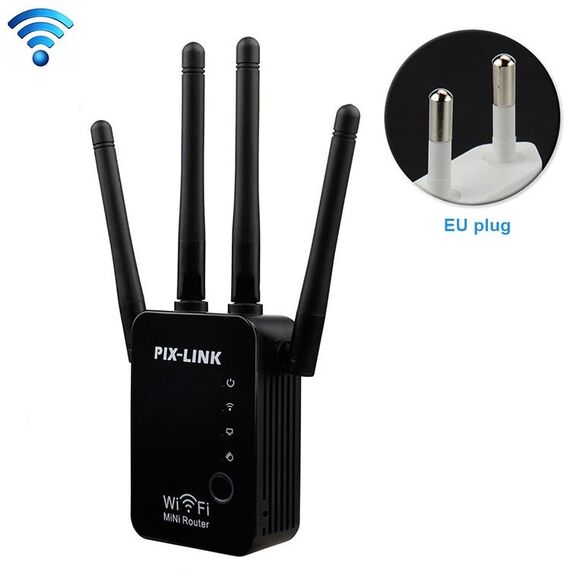 Ripetitore router wireless Smart WiFi con 4 antenne WiFi, specifica spina: spina europea (nera)