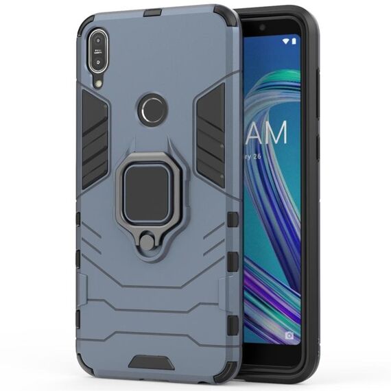 Per Asus Zenfone Max Pro (M1) ZB601KL Custodia protettiva antiurto per PC + TPU con supporto per anello magnetico (blu navy)
