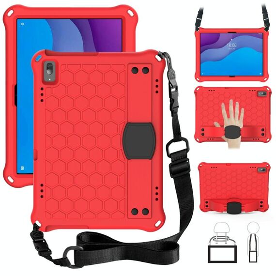 Per Lenovo TAB M10 TB-X505X / F Design a nido d'ape EVA + PC Materiale PC Quattro angoli Anti Caduta Shell protettiva con cinturino (rosso + nero)