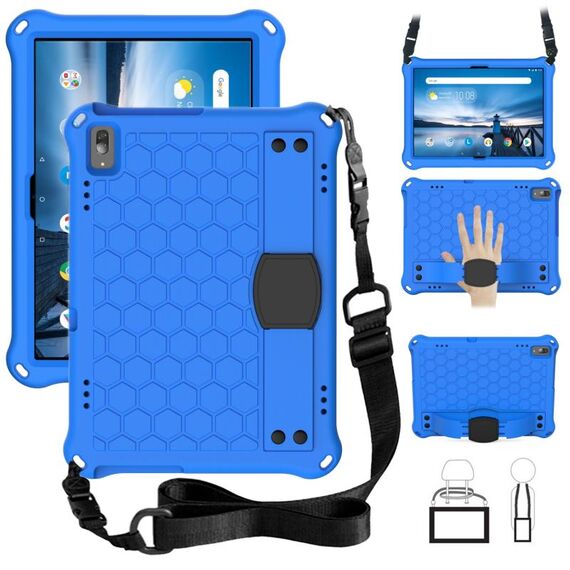 Per Lenovo Smart Tab M10 TB-605F DESIGN DESIGN EVA + PC Materiale PC Quattro angolari Anti cadenti Shell protettivi con cinturino (blu + nero)