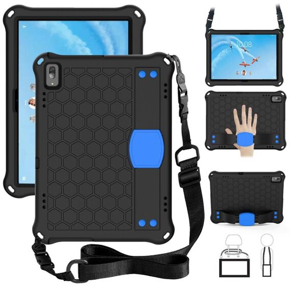 Per Lenovo Tab E10 TB-X104F DESIGN DESIGN EVA + PC Materiale PC Quattro angolari Anti cadenti Shell protettive con cinturino (nero + blu)
