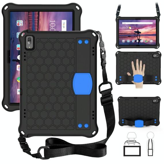 Per Lenovo Tab 4 10 TB-X304F / N Design a nido d'ape + Materiale PC + Materiale PC Quattro angoli Anti Caduta Shell protettiva piatta con cinturino (nero + blu)