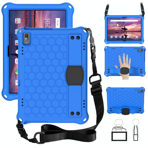 Per Lenovo TAB 4 10 TB-X304F / N Design a nido d'ape + Materiale PC + Materiale PC Quattro angoli Anti caduta Shell protettiva piatta con cinturino (blu + nero)
