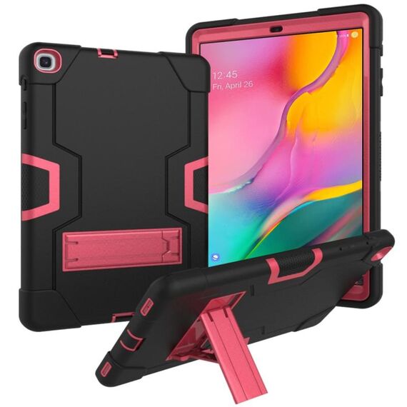 Per Galaxy Tab A 10.1 (2019) T510 Custodia combinata in silicone a colori a contrasto + PC con supporto (nero + rosa rossa)