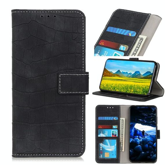 Per Alcatel 1B 2020 / Alcatel 1A 2020 Custodia in pelle a vibrazione orizzontale con struttura in coccodrillo con supporto e slot per schede e portafoglio (nero)
