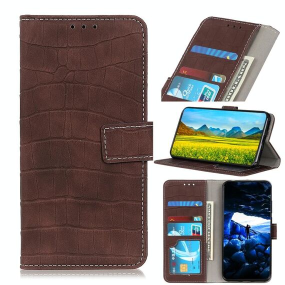 Per Alcatel 1B 2020 / Alcatel 1A 2020 Custodia in pelle a vibrazione orizzontale con struttura in coccodrillo con supporto e slot per schede e portafoglio (marrone)
