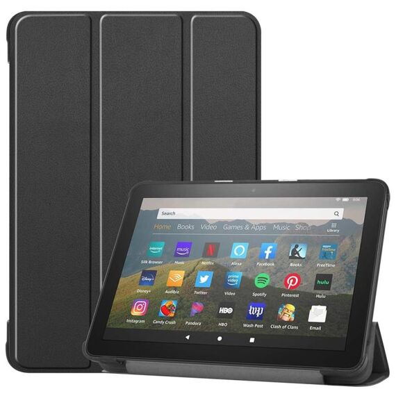 Per Kindle Fire HD 8 (2020) Custodia in pelle a vibrazione orizzontale in colore puro modello Custer con supporto a tre pieghe e funzione di sveglia / sonno (nero)