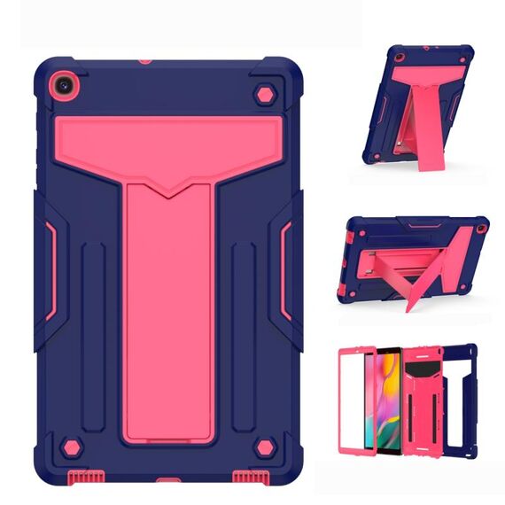 Per Samsung Galaxy Tab A8.4 (2020) T307 Staffa a forma di T Contrasto Colore antiurto PC + Custodia protettiva piatta in silicone (Navy + Rose Red)