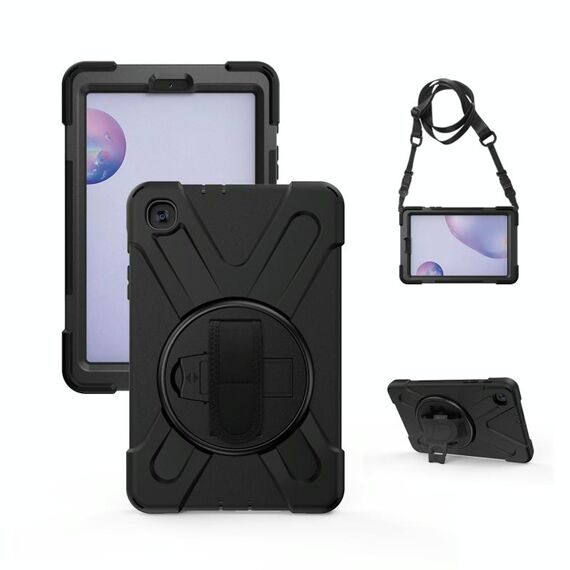 Per Samsung Galaxy Tab A 8.4 2020 T307U Ammortizzatore in silicone colorato + custodia protettiva per PC con supporto e tracolla e cinturino a mano (nero)