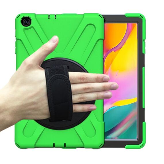 Per Samsung Galaxy Tab A 10.1 (2019) T515 / T510 Antifondo antiurto Silicone + custodia protettiva per PC con supporto e tracolla e cinturino a mano (verde)