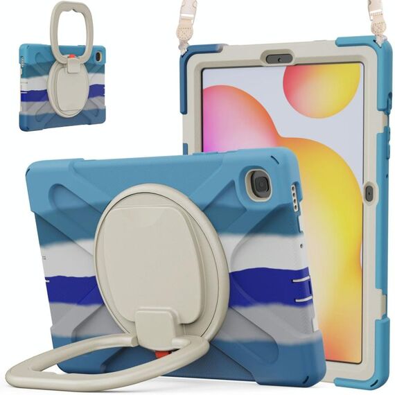 Per Samsung Galaxy Tab S6 Lite P610 Custodia protettiva in silicone + PC con supporto e tracolla (colorato blu)