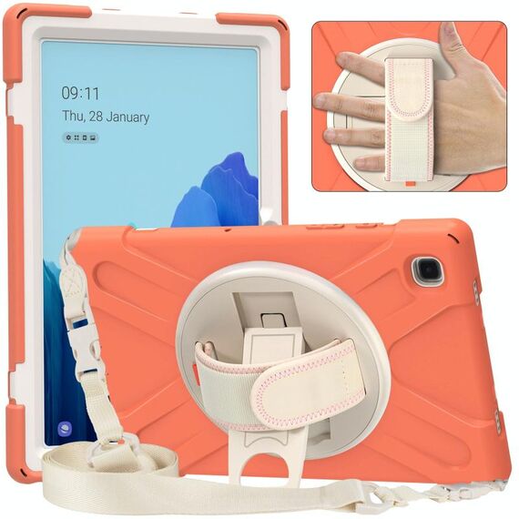 Per Samsung Galaxy Tab A7 (2020) T500 Pure Color Silicone + Cassa protettiva per PC con supporto e tracolla (Coral Orange)