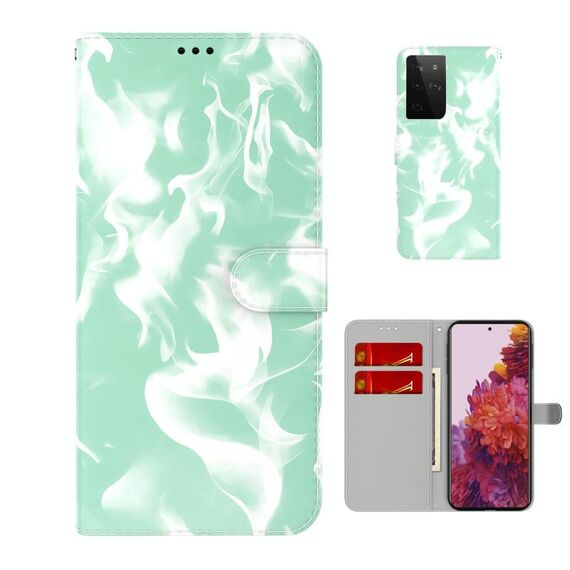 Per Samsung Galaxy S21 Ultra 5G Cloud Fog Pattern Cassa da flip orizzontale in pelle con supporto e carta Slot & Portafoglio (verde della menta)