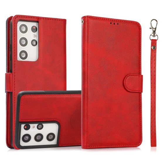 Per Samsung Galaxy S21 Ultra 5G Texture di vitello 2 in 1 Cover posteriore magnetica staccabile Custodia a flip orizzontale in pelle con supporto e carte Slot & Portafoglio e cornice fotografica (rosso)