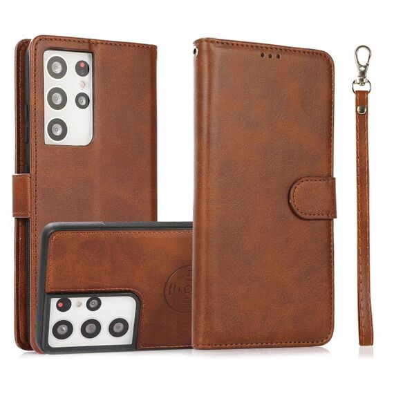 Per Samsung Galaxy S21 Ultra 5G Texture di vitello 2 in 1 Cover posteriore magnetico rimovibile Custodia in pelle flip orizzontale con supporto e carte Slot & Portafoglio e cornice fotografica (marrone)