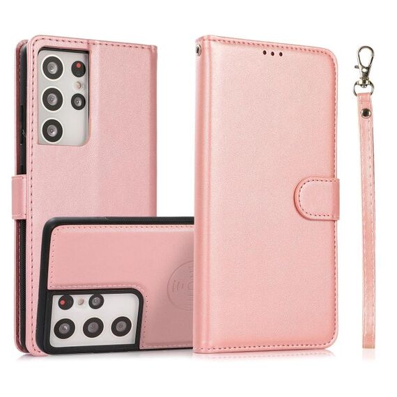 Per Samsung Galaxy S21 Ultra 5G Texture di vitello 2 in 1 Cover posteriore magnetica staccabile Custodia in pelle a flip orizzontale con supporto e carte Slot e portafoglio e cornice fotografica (oro rosa)