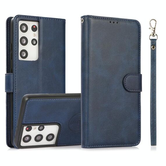 Per Samsung Galaxy S21 Ultra 5G Texture di vitello 2 in 1 Cover posteriore magnetica staccabile Custodia in pelle flip orizzontale con supporto e carte Slot & Portafoglio e cornice fotografica (blu)