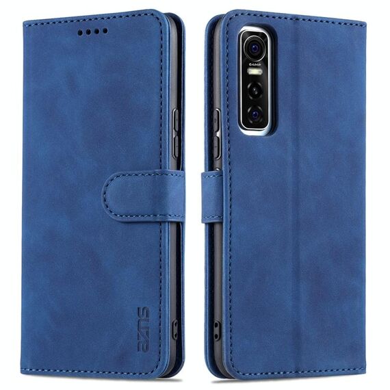 Per Vivo Y73S / S7e Azns Skin Self Sensazione di texture di vitello Custodia in cuoio orizzontale in pelle orizzontale con slot e supporto per carte e portafoglio (blu)