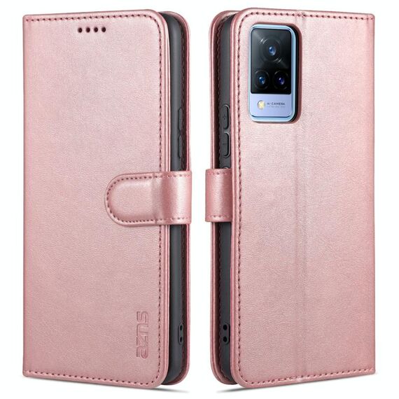 Per vivo v21 Azns Skin Feel custodia in polpaccio orizzontale in pelle orizzontale con slot e supporto per carte e portafoglio (oro rosa)