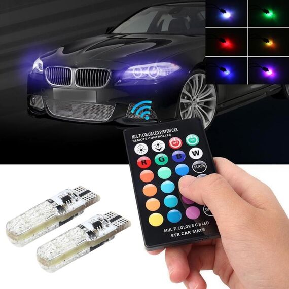 2 PCS T10 2W Auto Flash Stroboscopico Dissolvenza Smooth Luce decorativa a LED colorata con telecomando, DC 12V