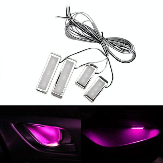 4 PCS Universal Car LED Maniglia interna Luce atmosfera Luci Lampada decorativa DC12V / 0,5W Lunghezza cavo: 75 cm (luce rosa)