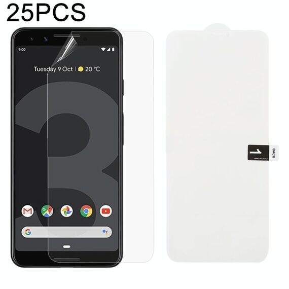 25 PCS Morbida pellicola in idrogel Protezione anteriore con copertura completa con cotone alcolico + Gratta e vinci per Google Pixel 3