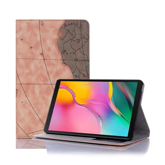 Custodia in pelle a vibrazione orizzontale con struttura cartografica con supporto e slot per schede e portafoglio per Galaxy Tab A 8.0 (2019) (arancione)