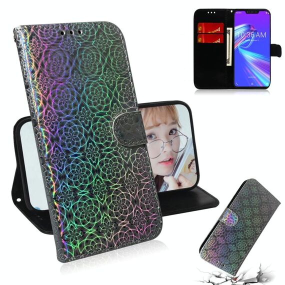 Per Asus Zenfone Max (M2) ZB633KL Custodia in pelle PU con fibbia magnetica colorata tinta unita con supporto e slot per schede, portafoglio e cordino