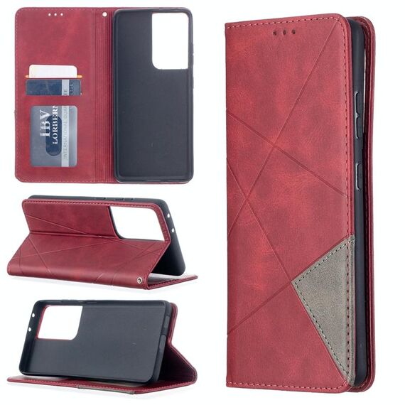 Per Samsung Galaxy S30 Custodia in pelle magnetica a vibrazione orizzontale con struttura ultra romboidale con supporto e slot per schede (rosso)