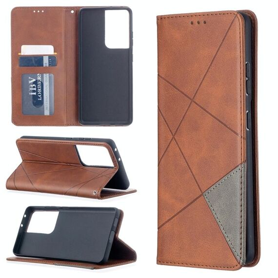 Per Samsung Galaxy S30 Custodia in pelle magnetica a vibrazione orizzontale con struttura ultra romboidale con supporto e slot per schede (marrone)