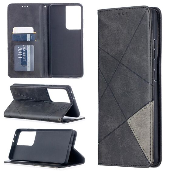 Per Samsung Galaxy S30 Custodia in pelle magnetica a vibrazione orizzontale con struttura ultra romboidale con supporto e slot per schede (nero)