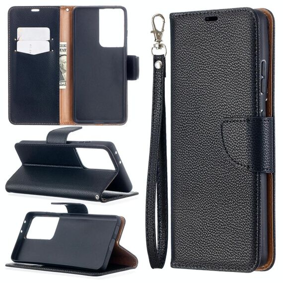 Per Samsung Galaxy S30 Custodia in pelle a vibrazione orizzontale in colore puro con texture ultra litchi con supporto e slot per schede, portafoglio e cordino (nero)