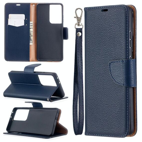 Per Samsung Galaxy S30 Ultra Litchi Texture Custodia in pelle a vibrazione orizzontale di colore puro con supporto e slot per schede, portafoglio e cordino (blu scuro)