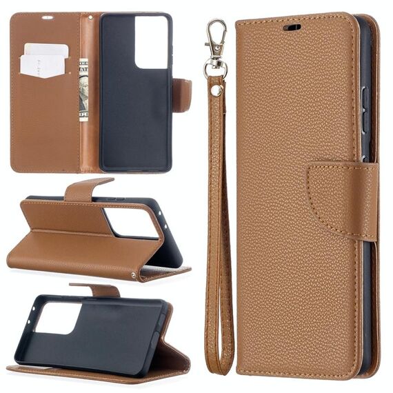 Per Samsung Galaxy S30 Custodia in pelle a vibrazione orizzontale in colore puro con texture ultra litchi con supporto e slot per schede, portafoglio e cordino (marrone)