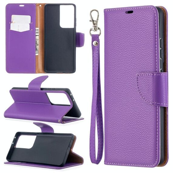 Per Samsung Galaxy S30 Custodia in pelle a vibrazione orizzontale in colore puro con texture ultra litchi con supporto e slot per schede, portafoglio e cordino (viola)