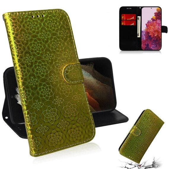 Per Samsung Galaxy S30 Custodia in pelle PU con fibbia magnetica colorata colorata ultra tinta unita con supporto e slot per schede e portafoglio e cordino (oro)