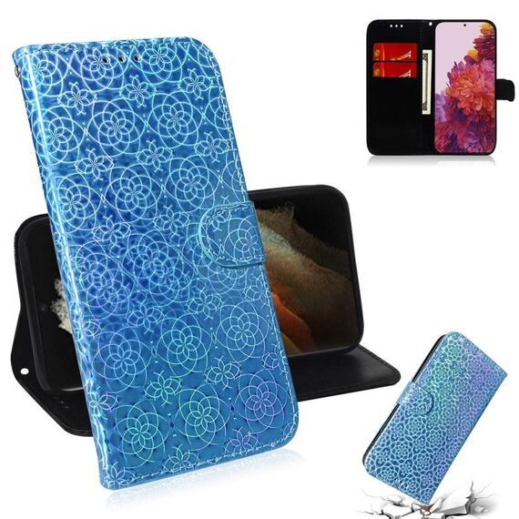 Per Samsung Galaxy S30 Custodia in pelle PU con fibbia magnetica colorata colorata ultra tinta unita con supporto e slot per schede e portafoglio e cordino (blu cielo)