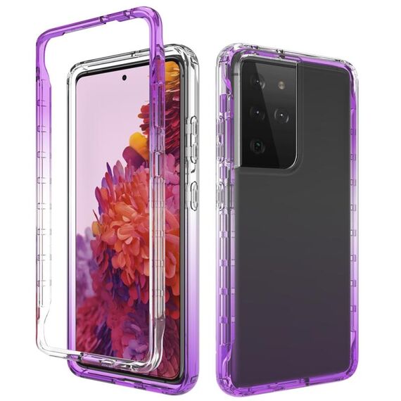 Per Samsung Galaxy S21 Ultra 5G antiurto ad alta trasparenza bicolore a cambio graduale PC + custodia protettiva in TPU colori caramella (viola)