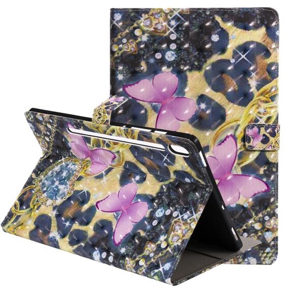 Per Samsung Galaxy Tab S6 T860 Custodia in pelle a vibrazione orizzontale con motivo dipinto 3D con supporto e slot per schede e portafoglio e funzione di sospensione / sveglia (farfalla rosa)