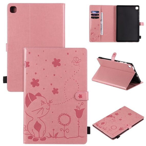 Per Samsung Galaxy S6 Lite P610 Cat Bee Embossing Pattern Tavolo antiurto Custodia protettiva in pelle con flip orizzontale per PC con supporto e slot per schede e portafoglio e slot per penna e funzione di sveglia / sonno (rosa)