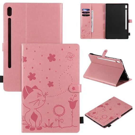 Per Samsung Galaxy Tab S6 T860 Cat Bee Embossing Pattern Tavolo antiurto Custodia protettiva in pelle con flip orizzontale per PC con supporto e slot per schede e portafoglio e slot per penna e funzione sveglia / sonno (rosa)