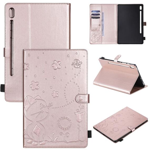 Per Samsung Galaxy Tab S6 T860 Cat Bee Embossing Pattern Tavolo antiurto Custodia protettiva in pelle con flip orizzontale per PC con supporto e slot per schede e portafoglio e slot per penna e funzione Wake-up / Sleep (oro rosa)