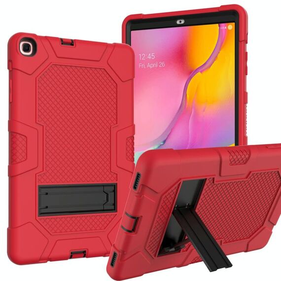 Per Samsung Galaxy Tab A 10.1 (2019) / T510 Custodia protettiva in silicone antiurto per robot a colori a contrasto + custodia protettiva per PC con supporto (rosso nero)